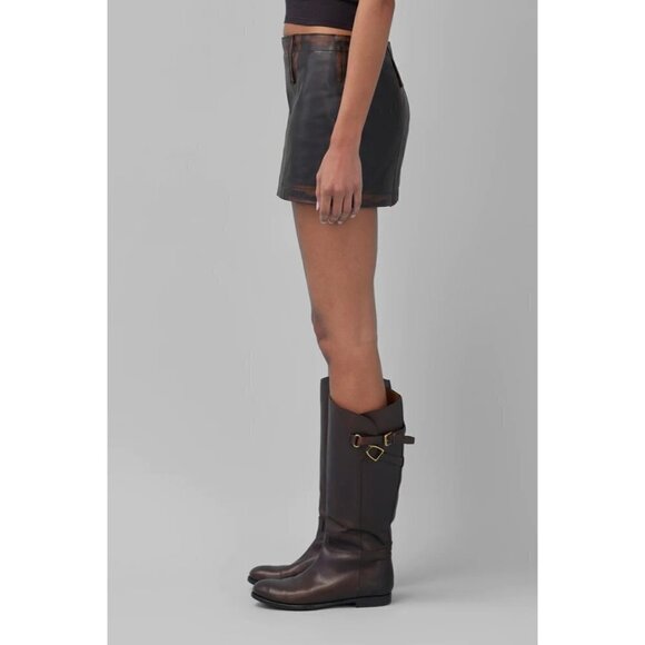 MIMCHIK Leather Mini Skirt in Brown Leather Large Womens Distressed - Picture 10 of 11